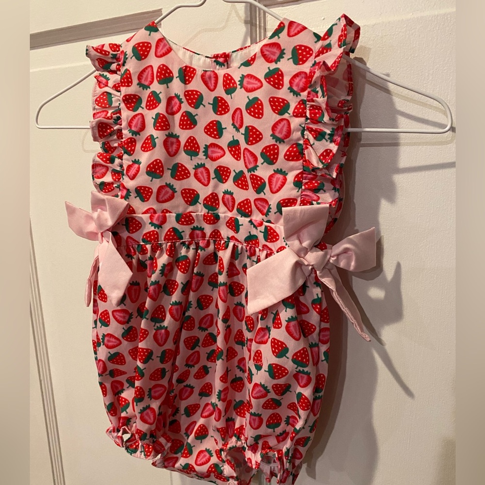 Cecil & Lou Strawberry Print Bubble with Pink Bows